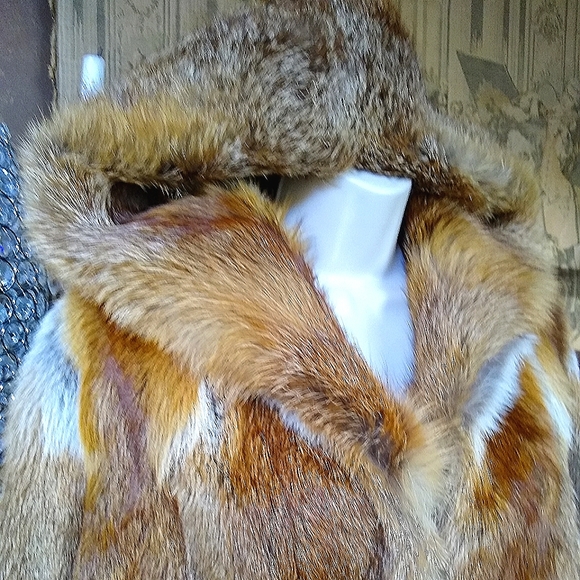 LUXURY REAL RED FOX COAT FUR JACKET W/ HOOD, SZ M - Picture 10 of 16